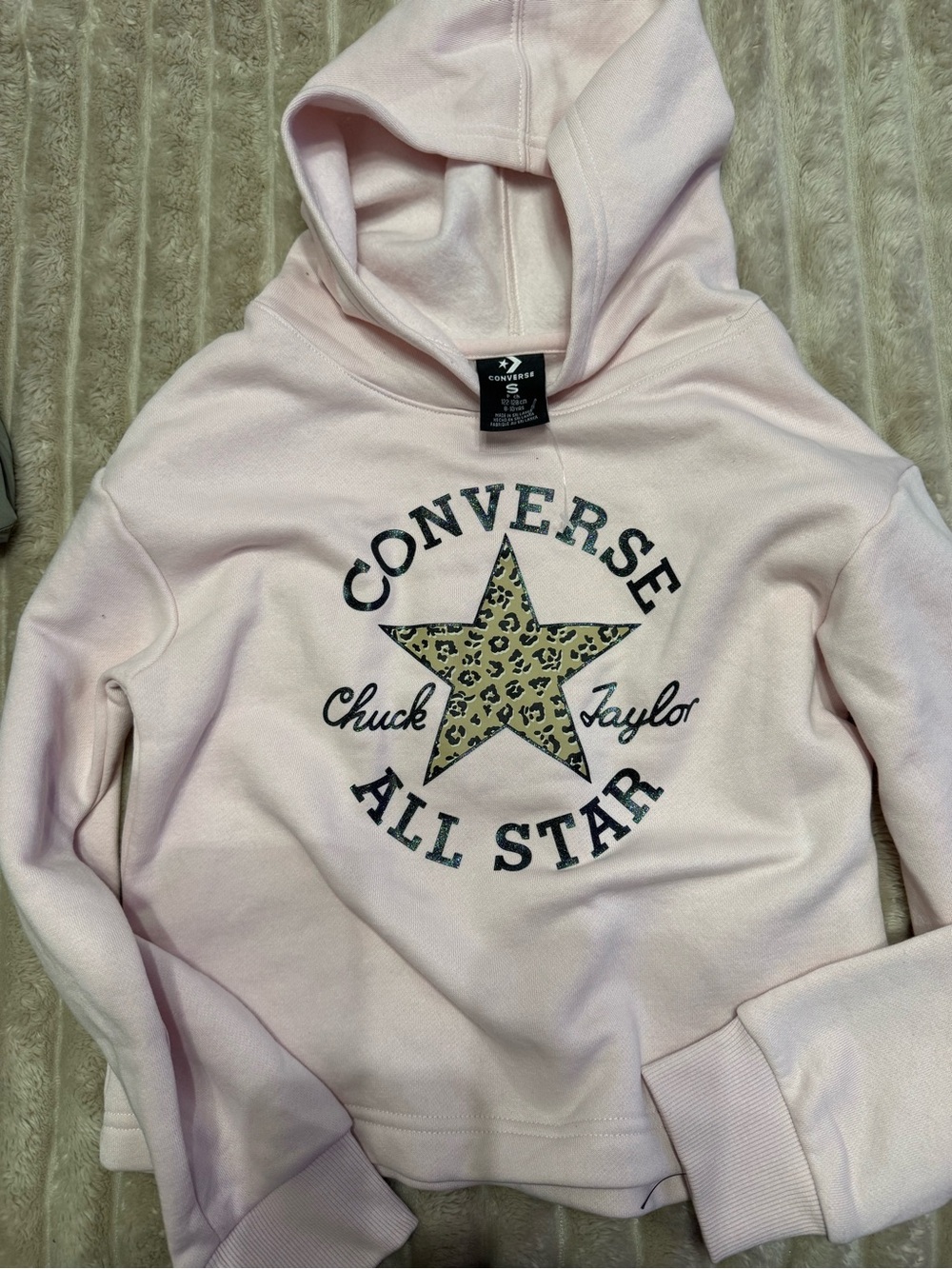 Kids small 8/10 Converse Chuck Taylor All Star Pink Hoodie with Leopard Star